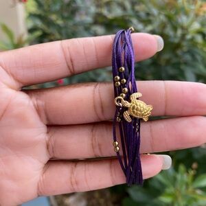 Purple handmade macrame bracelet with Turtle Charm